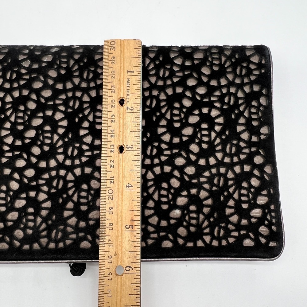 St. John Black Laser-Cut Floral Pattern Satchel Clutch - Picture 8 of 8